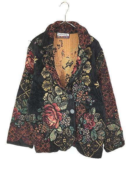 レディース 古着 90s it's outta the Bag Unge-Potch-Ket 花 フラワー 総柄 デザイン ゴブラン ジャケット XL位 古着