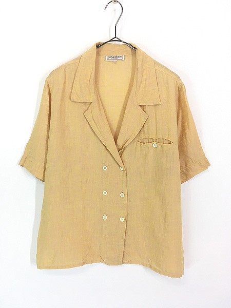 レディース 古着 80s Yves Saint Laurent 開襟 ダブルブレスト ボックス 半袖 シャツ XL位 古着の通販は