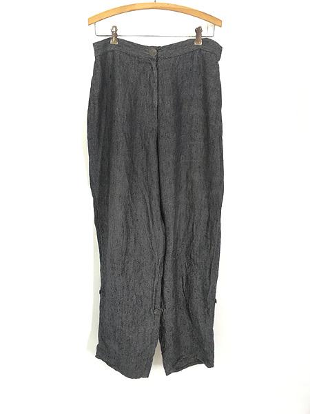 レディース 古着 90s FLAX 2way ロールアップ ヘビー リネン イージー スラックス ワイド パンツ L 古着