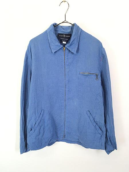 レディース 古着 90s Ralph Lauren 無地 ソリッド フロントジップ リネン ワーク ジャケット L位 古着