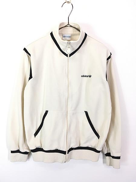 レディース 古着 80s adidas オフホワイト×ブラック ワンポイント ブラックライン ジャージ トップ トラック ジャケット M 古着