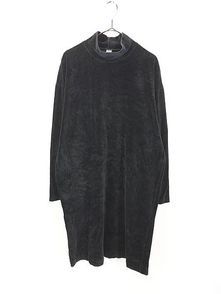 レディース 古着 90s USA製 LANDS' END 無地 ソリッド ハイネック 長袖 ベロア ワンピース ひざ丈 L位 古着の通販は