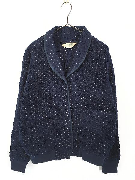 レディース 古着 80s USA製 LL Bean バーズアイ パイル フリース ショールカラー ジャケット L 古着