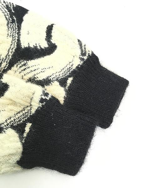 レディース 古着 90s I.B.DIFFUSION S字 カーブ グラフィック 総柄 モヘア ニット カーディガン L 古着