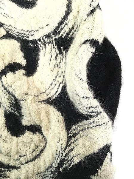 レディース 古着 90s I.B.DIFFUSION S字 カーブ グラフィック 総柄 モヘア ニット カーディガン L 古着