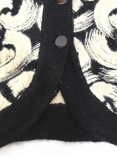 レディース 古着 90s I.B.DIFFUSION S字 カーブ グラフィック 総柄 モヘア ニット カーディガン L 古着