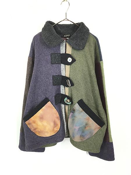 レディース 古着 90s Lee Andersen カラフル パッチワーク ボア襟 フリース ジャケット M 古着