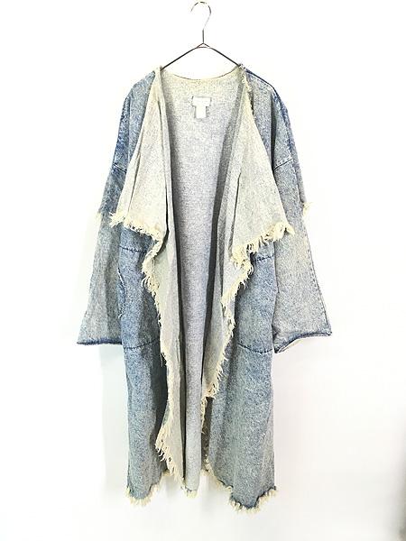 レディース 古着 80s Simply Barbara セーラーカラー フリンジ ケミカル ライトブルー デニム コート XL位 古着の通販は