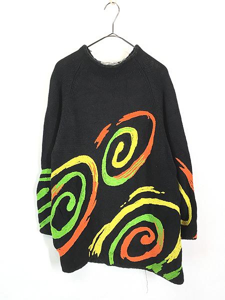 レディース 古着 90s MICHAEL SIMON カラフル 渦巻 チェーンステッチ ラミー コットン ニット セーター L位 古着の通販は