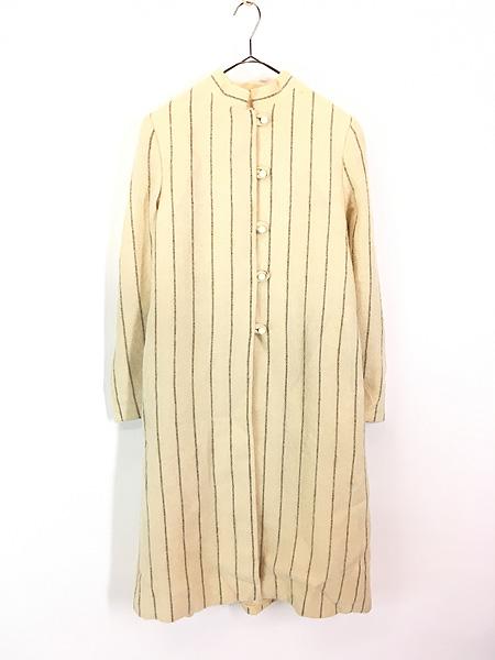 レディース 古着 80s USA製 Nipon Coature ストライプ スタンドカラー モヘア コート L位 古着