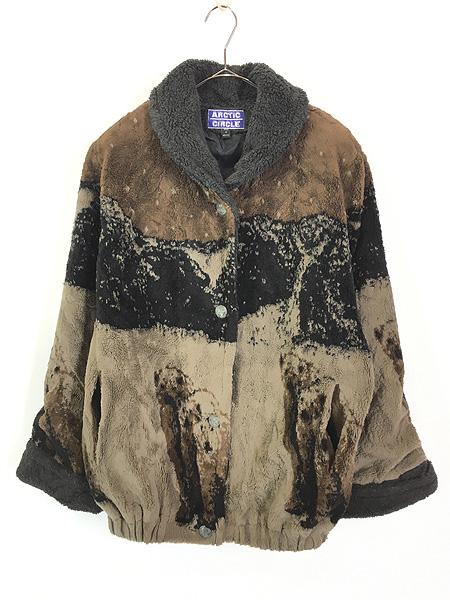 レディース 古着 90s ARCTIC CIRCLE  しろくま アニマル 北極 星空 エンブレム ボア フリース ジャケット M 古着の通販は