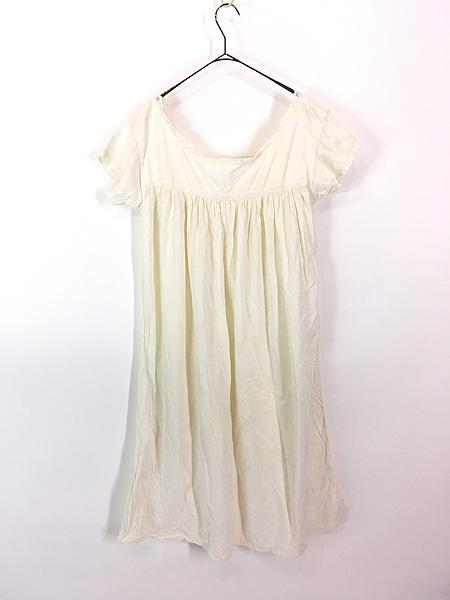 レディース 古着 -30s イニシャル 「A M」 クロスステッチ 刺しゅう 半袖 ヴィンテージ リネン ワンピース ロング丈 M位 古着