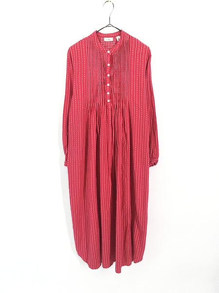 レディース 古着 LL Bean チロリアン柄 ピンタック フランネル ワンピース ドレス ロング丈 赤 S 古着