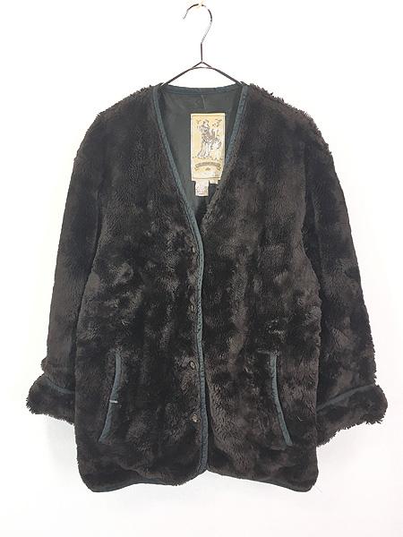 レディース 古着 80s 製 Tristan & Iseut ノーカラー スエードレザー パイピング フリース ボア ジャケット S 古着