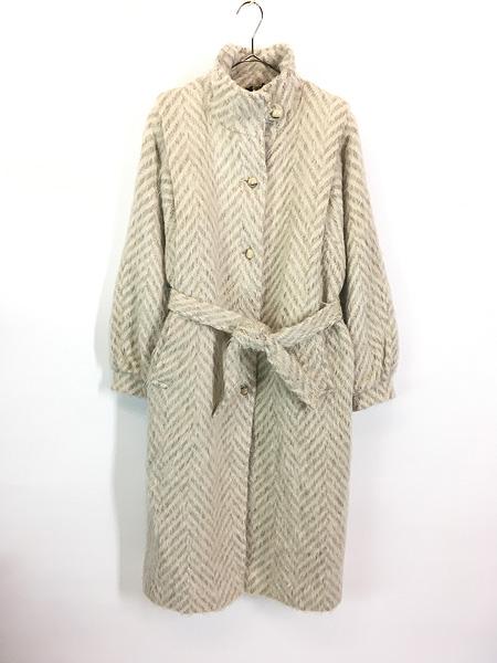 レディース 古着 80s 製 electre シェブロン ストライプ シャギー モヘア ウール コート L位 古着