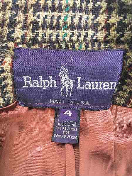 レディース 古着 90s USA製 Ralph Lauren Purple Label グレンチェック ウール チェスター コート M位 古着