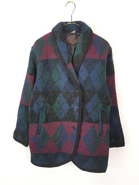 レディース 古着 90s USA製 WoolRich アーガイル ショールカラー ウール ブランケット ジャケット L 古着