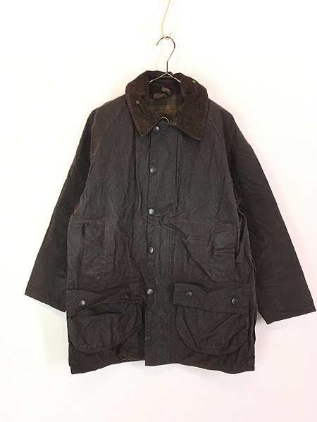 古着 00s 英国製 Barbour 縦ワラント 「BEAUFORT」 オイルド ワックス ジャケット コート ブラウン C38