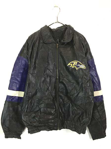 古着 90s NFL Baltimore Ravens レイブンズ パデット フェイクレザー ジャケット M 古着