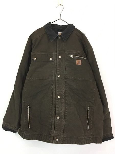 古着 Carhartt ダーク ブラウン ダック 6ポケット 防寒 パデット ミドル ジャケット XXL 古着