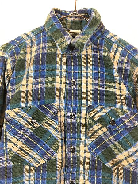 神配色【80S】OshKosh B'Goshブルー×ブラックヘビーネルシャツ