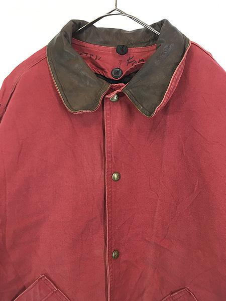 古着 80s USA製 WoolRich 本革 レザー 襟 ワインレッド ダック