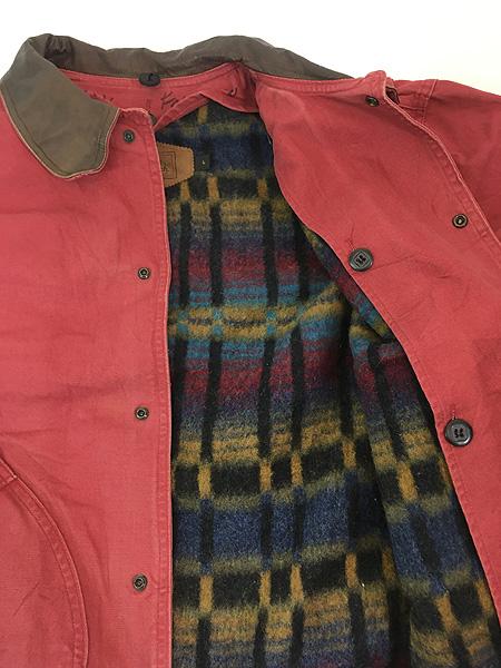 古着 80s USA製 WoolRich 本革 レザー 襟 ワインレッド ダック