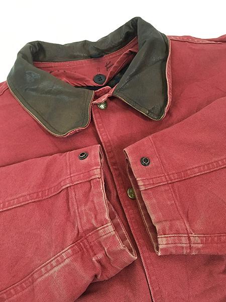 古着 80s USA製 WoolRich 本革 レザー 襟 ワインレッド ダック
