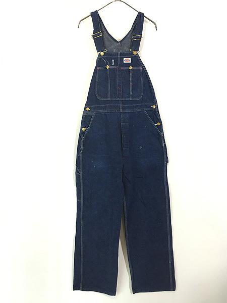 古着 80s USA製 Dickies 濃紺 100%コットン デニム ワーク オーバーオール サロペット W34 L29.5の通販は