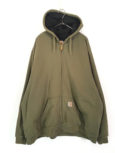 古着 Carhartt 裏地 メッシュ ワンポイント パッチ スウェット ジップ パーカー オリーブ XXL Tall 古着 7,761円