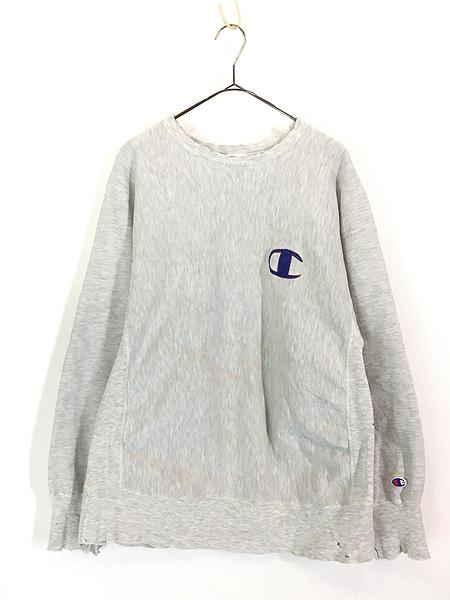 古着 90s Champion Reverse Weave ワンポイント クラッシュ リバース スウェット グレー L 古着