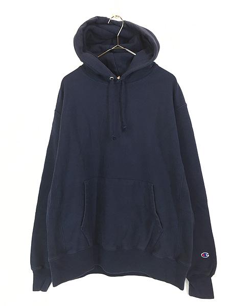古着 Champion Reverse Weave ワンポイント リバース スウェット パーカー 紺 L 古着