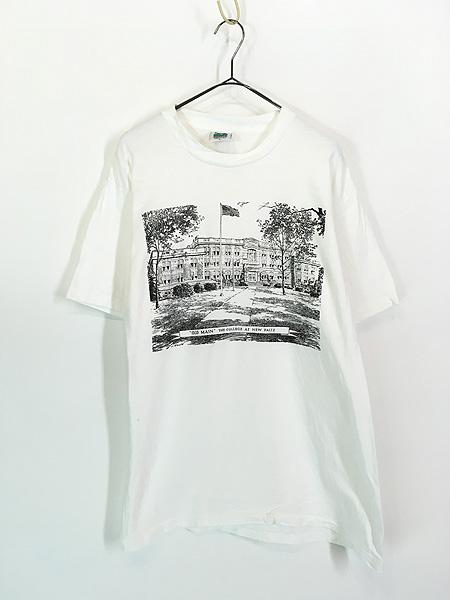 古着 90s USA製 「Old Main」 The College at New Paltz カレッジ 建築 モノクロ アート Tシャツ Lの通販は