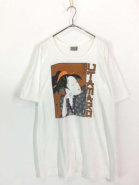 古着 80s USA製 UTAMARO 喜多川 歌麿 浮世絵 アート ルーズネック Tシャツ L
