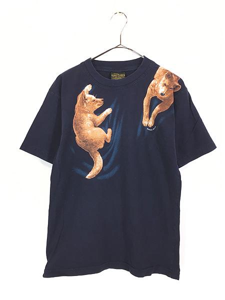 古着 オーストラリア製 野犬 オオカミ ディンゴ アニマル だまし絵 Tシャツ S 古着