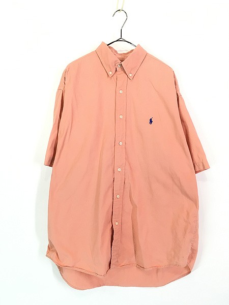 古着 90s Ralph Lauren 「BLAIRE」 ワンポイント ソリッド OXフォード 半袖 BD シャツ サーモン XL 古着の通販は
