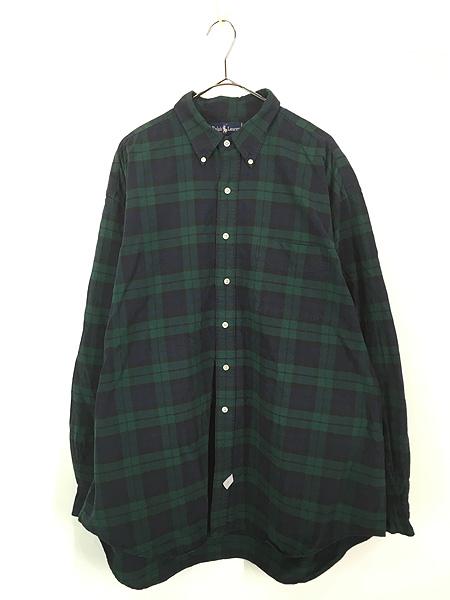 古着 90s Ralph Lauren 「The Big Oxford」 裾ポニー ブラックウォッチ チェック OXフォード ポケット付 BD シャツ XL 古着の通販は