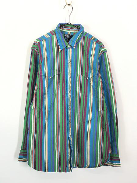 古着 Polo Ralph Lauren 「 WESTERN CUSTOM FIT」 カラフル マルチ ストライプ シャツ L 古着の通販は 5,170円