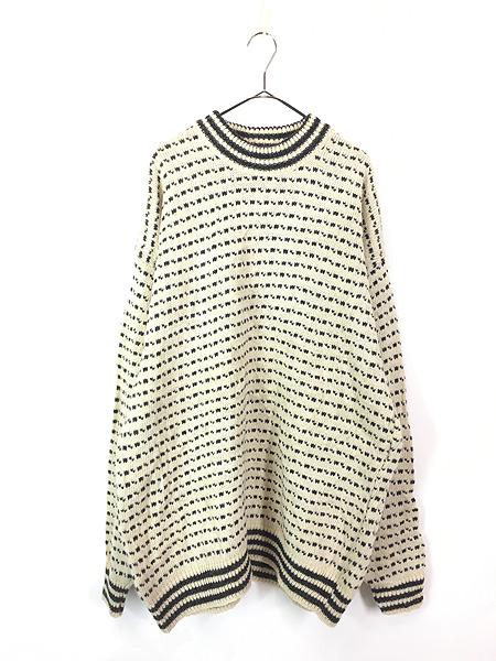 古着 80s ノルウェー製 JANUS バーズアイ ヘビー ウール ニット セーター XXL