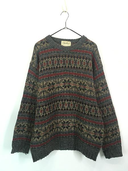 古着 90s Eddie Bauer フェアアイル ボーダー ウール ニット セーター Mの通販は