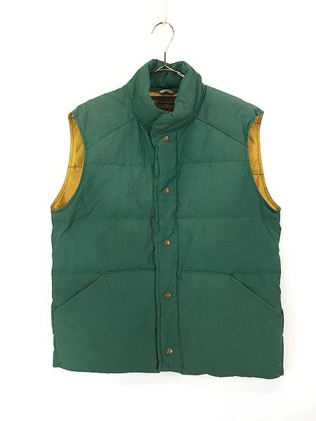古着 80s Eddie Bauer コットン シェル グース ダウン ベスト グリーン XL位