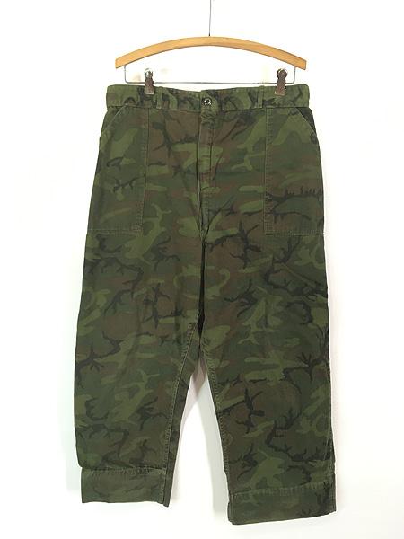 古着 60s WALDESジップ ERDL リーフ カモ 迷彩 コットンサテン ベイカー パンツ ストレート W33 L26
