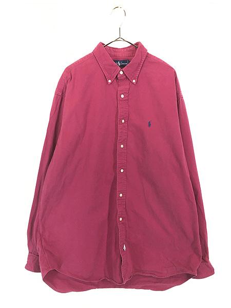 古着 90s Ralph Lauren ワンポイント ソリッド コットン ツイル BD シャツ 赤紫 XL 古着の通販は 4,950円