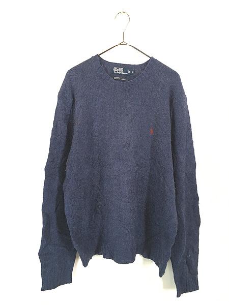 古着 Polo Ralph Lauren ワンポイント 上質 アンゴラ メリノウール ニット セーター 青 L 古着
