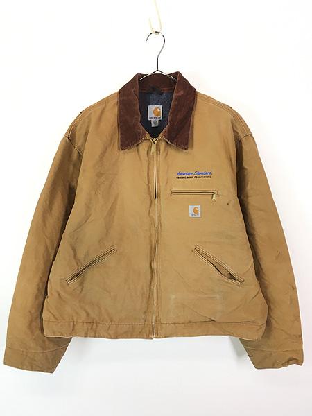 古着 90-00s USA製 Carhartt 裏地 ストライプ ブランケット ブラウン ダック デトロイト ジャケット XXL 古着