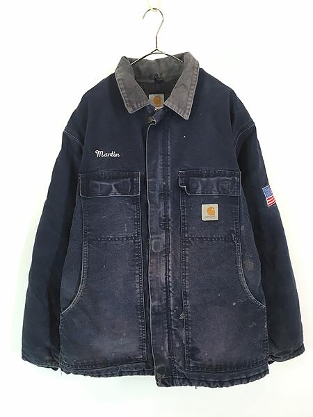 古着 90s Carhartt フェード ネイビー ダック パデット トラディショナル コート 46 古着の通販は