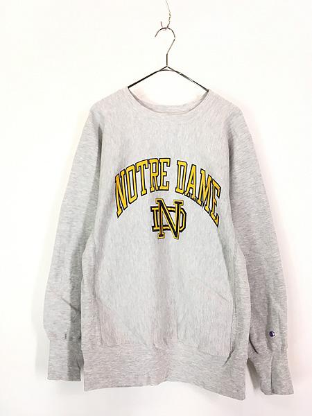 古着 90s USA製 Champion Reverse Weave 「NOTRE DAME」 2段 アーチ リバース スウェット L 古着の通販は