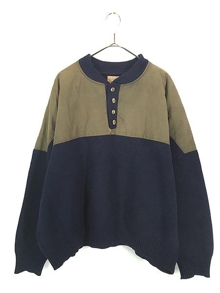 古着 90s USA製 FILSON 「Tin Cloth Shooting Henley Sweater」 オイルド ワックスド コットン × ヘビー ニット ジャケット XXL