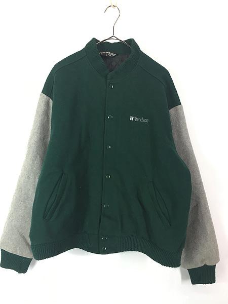 古着 90s USA製 SPORTSWEAR 「Trendway」 2tone パデッド メルトン ウール スタジアム ジャケット スタジャン L