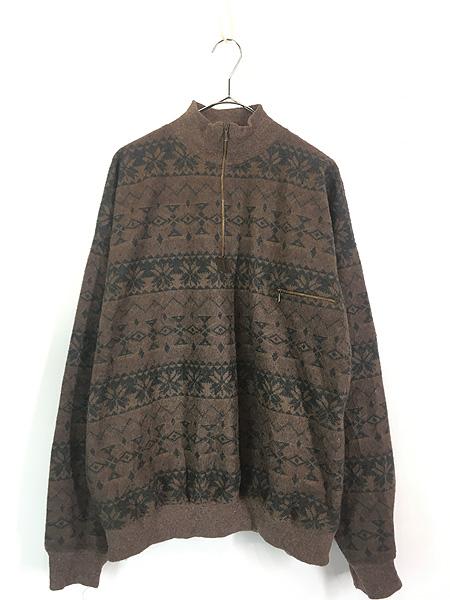 古着 80s Italy製 LL Bean ネイティブ スノーフレーク ボーダー ハーフジップ プルオーバー アルパカ ウール ニット セーター XL